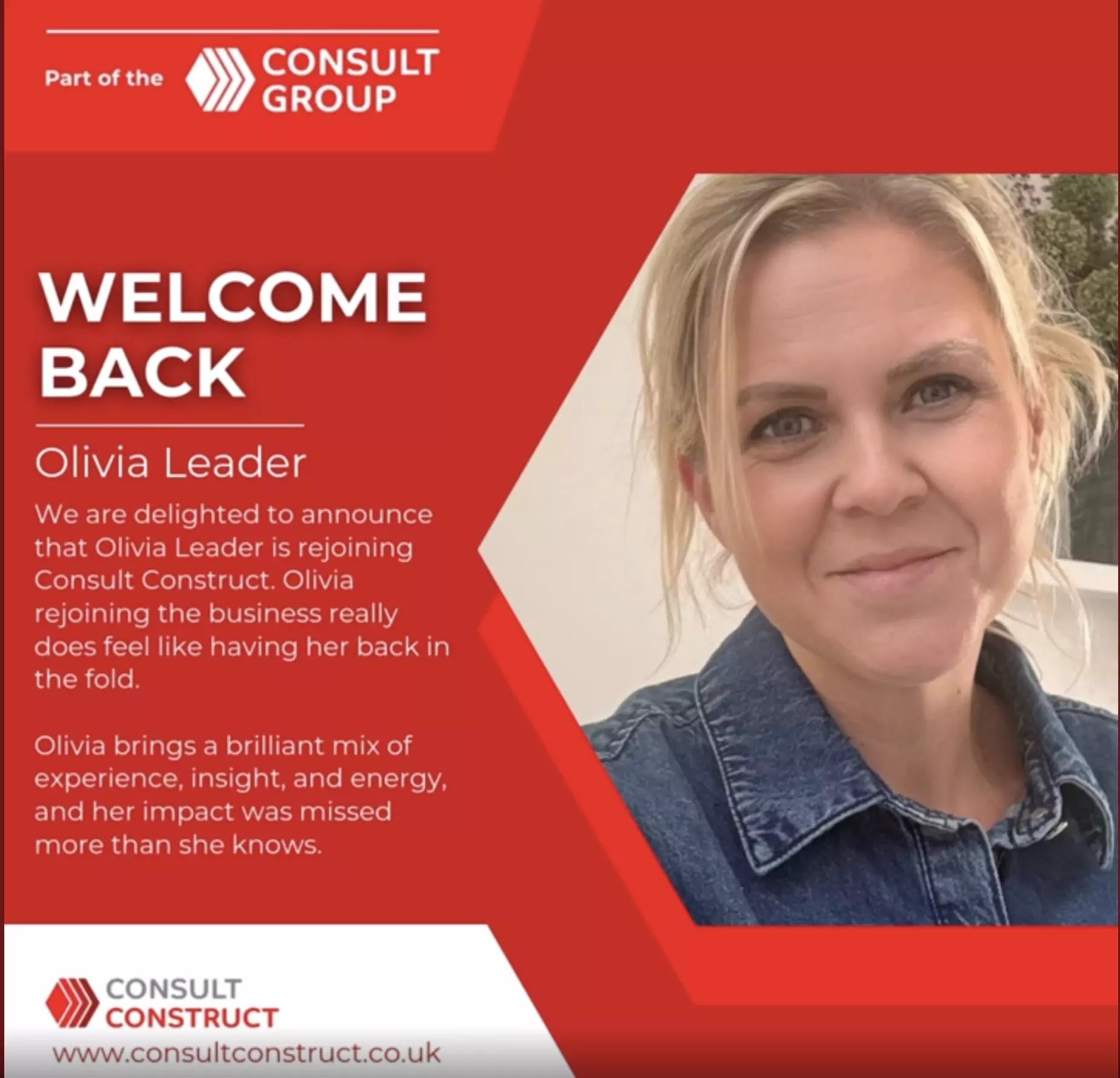 Welcome Back to Consult Construct, Olivia Leader!